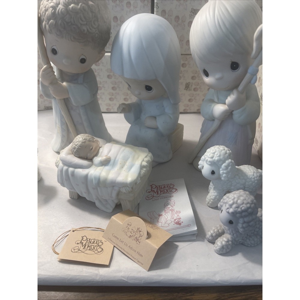 Precious Moments Come Let Us Adore Him 9 pc 9"- 10" Nativity Set #104523 & Boxes - Picture 7 of 16